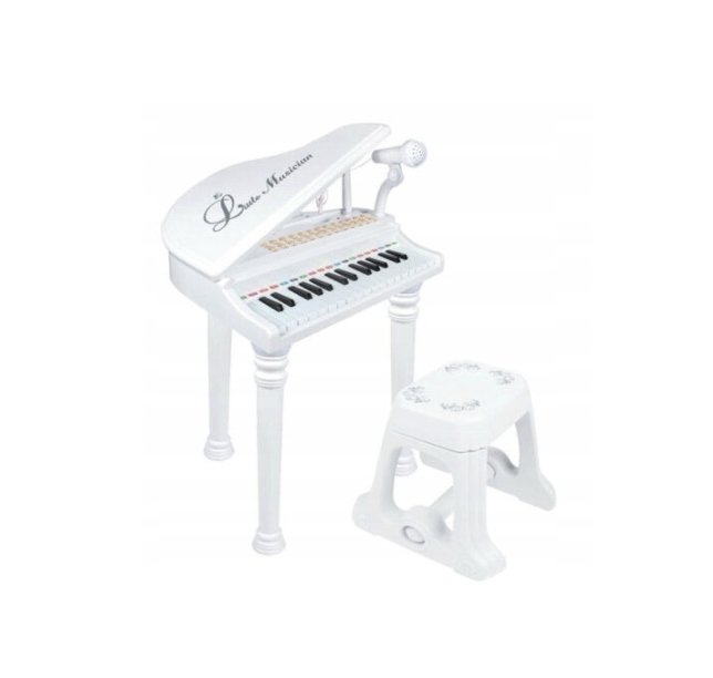 PIANINO Z MIKROFONEM I KRZESEŁKIEM DLA DZIECI BIAŁE WHITE ZABAWA PREZENT