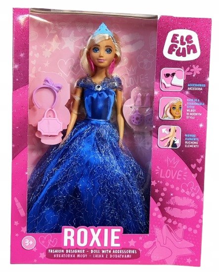 ELEFUN Lalka ROXIE KREATORKA MODY granatowa suknia + dodatki 229