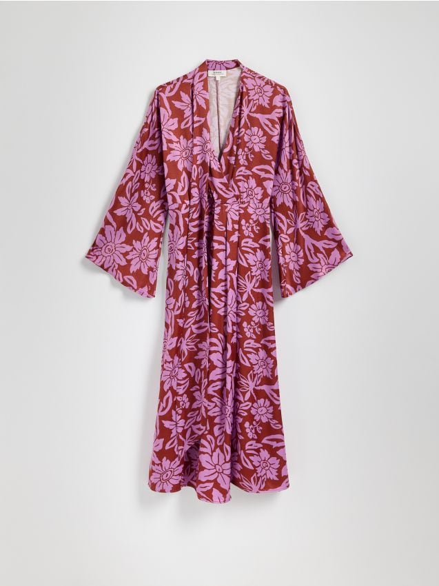 Reserved - Wzorzysta sukienka z szalem - wielobarwny