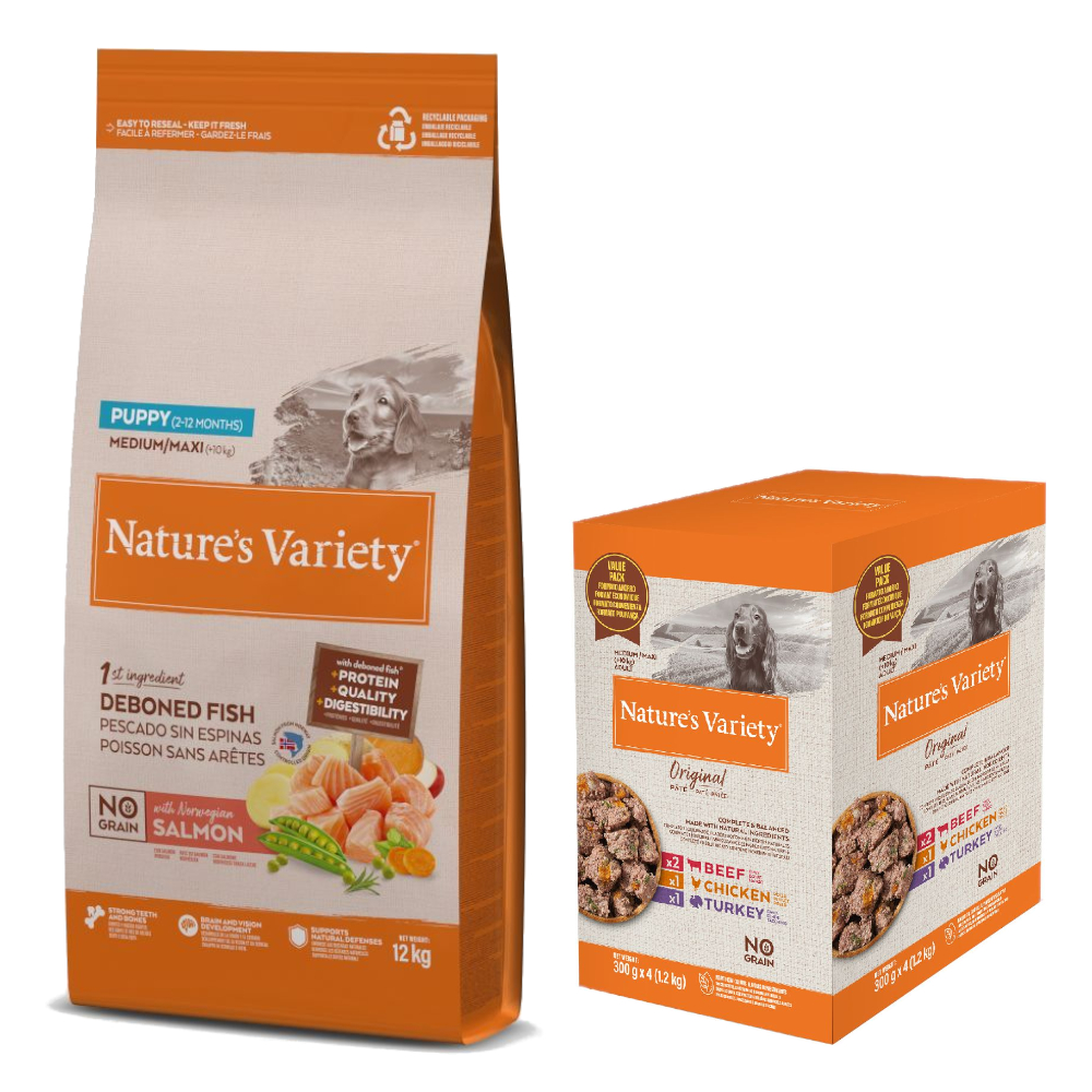 Nature's Variety No Grain Medium/Maxi Puppy , łosoś - 12 kg