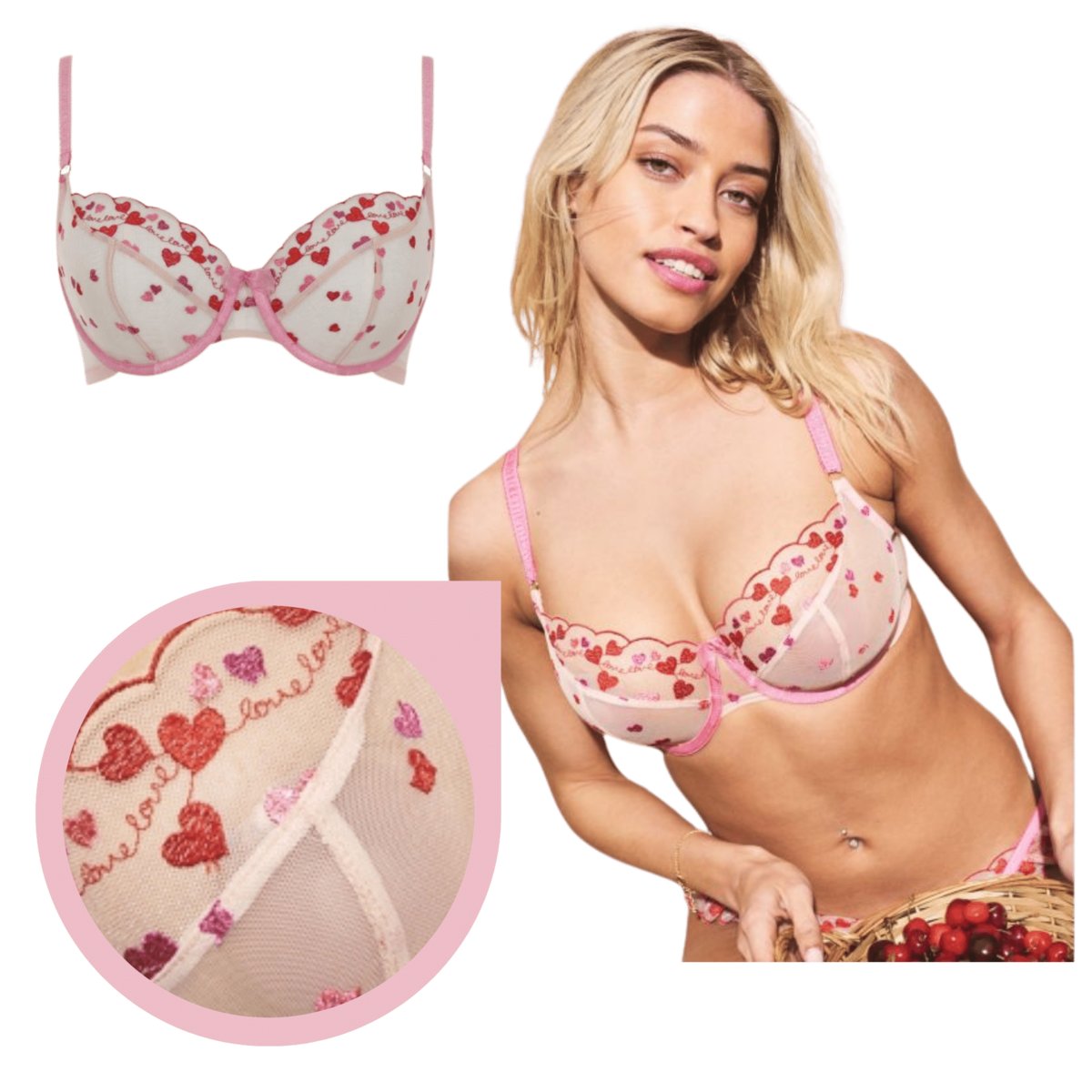 Biustonosz miękki stanik soft różowy w serca Panache Cleo Belle 30E/65F