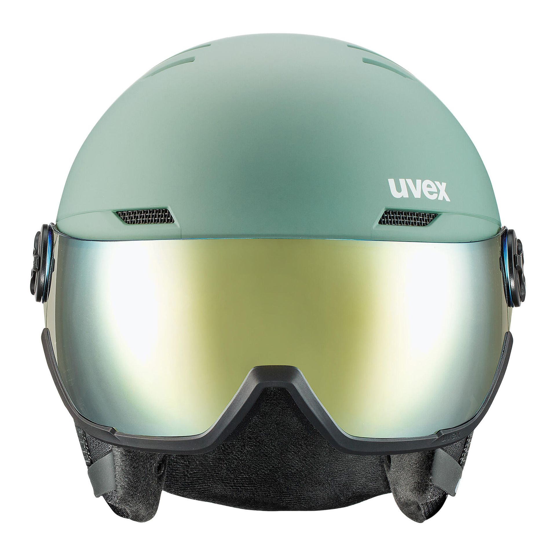 Uvex Wanted Visor, kask narciarski z przyłbicą, jasnozielony