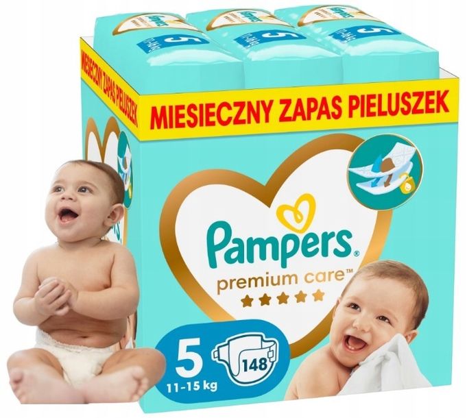 Pieluchy Pampers Premium Care 5 Rozmiar Giga Zapas Megabox 148 Szt + Gratis