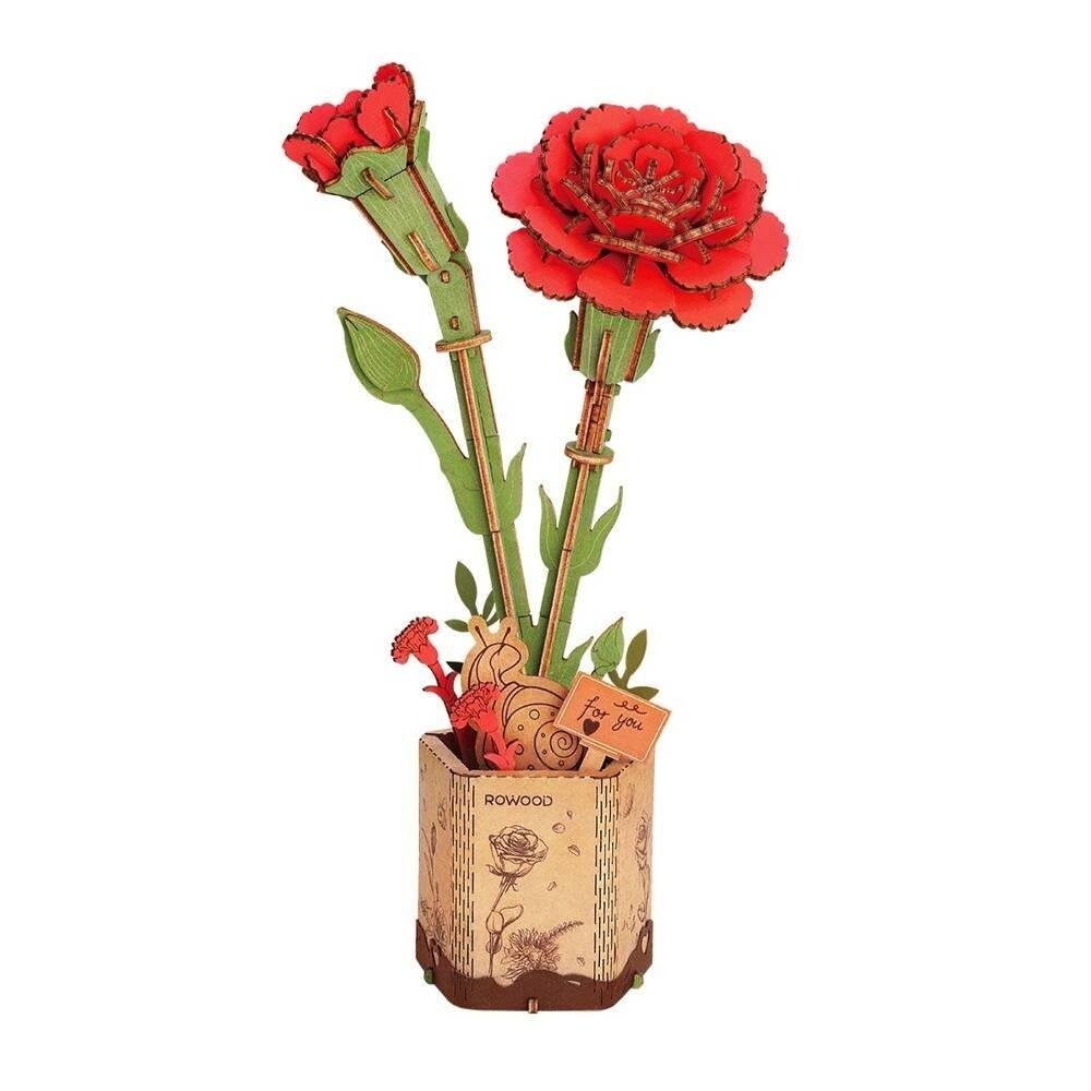 Puzzle Drewniane 3D - Kwiat Czerwony Goździk