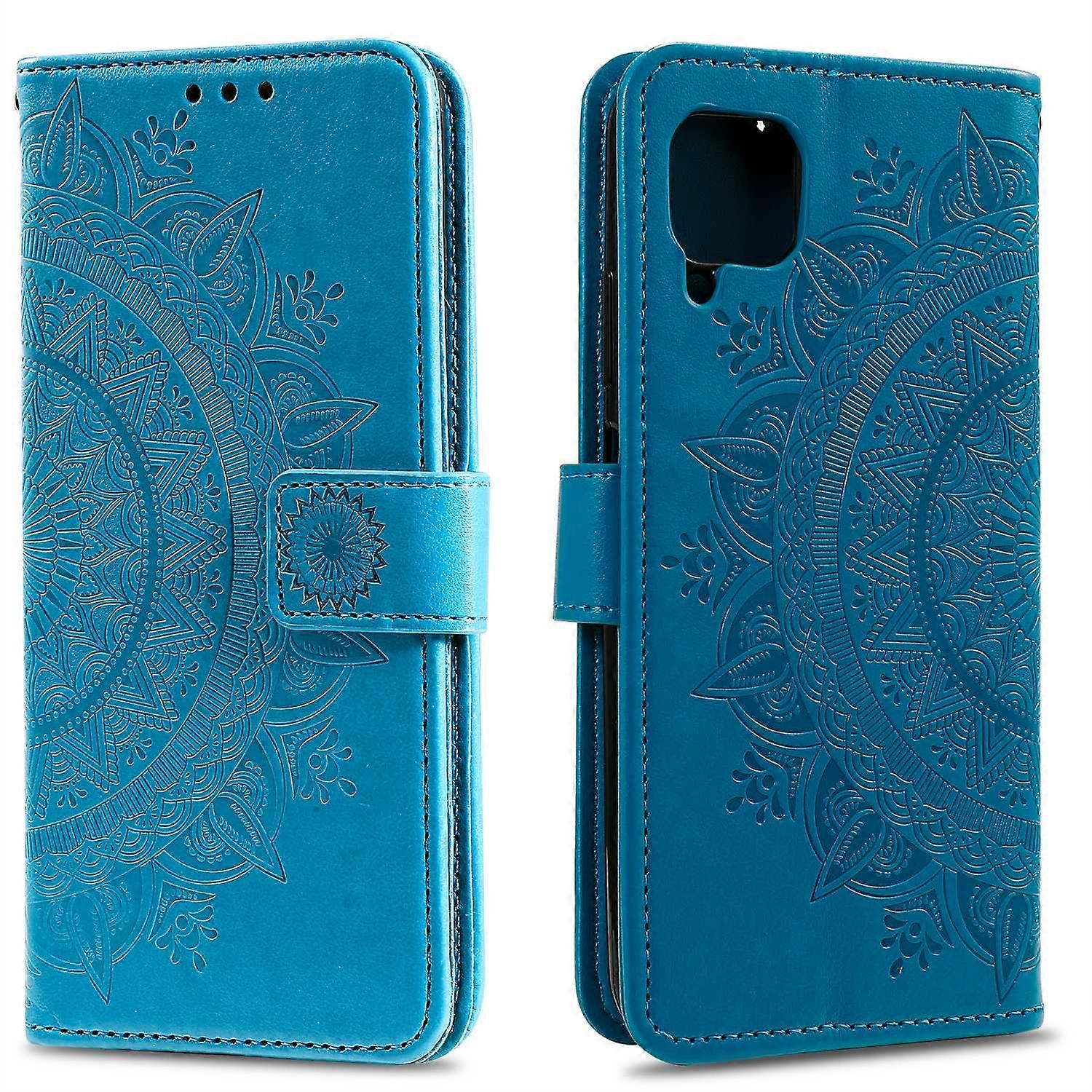 Skórzane etui z nadrukowanym portfelem w kwiat mandali z paskiem do Samsung Galaxy A12 / M12