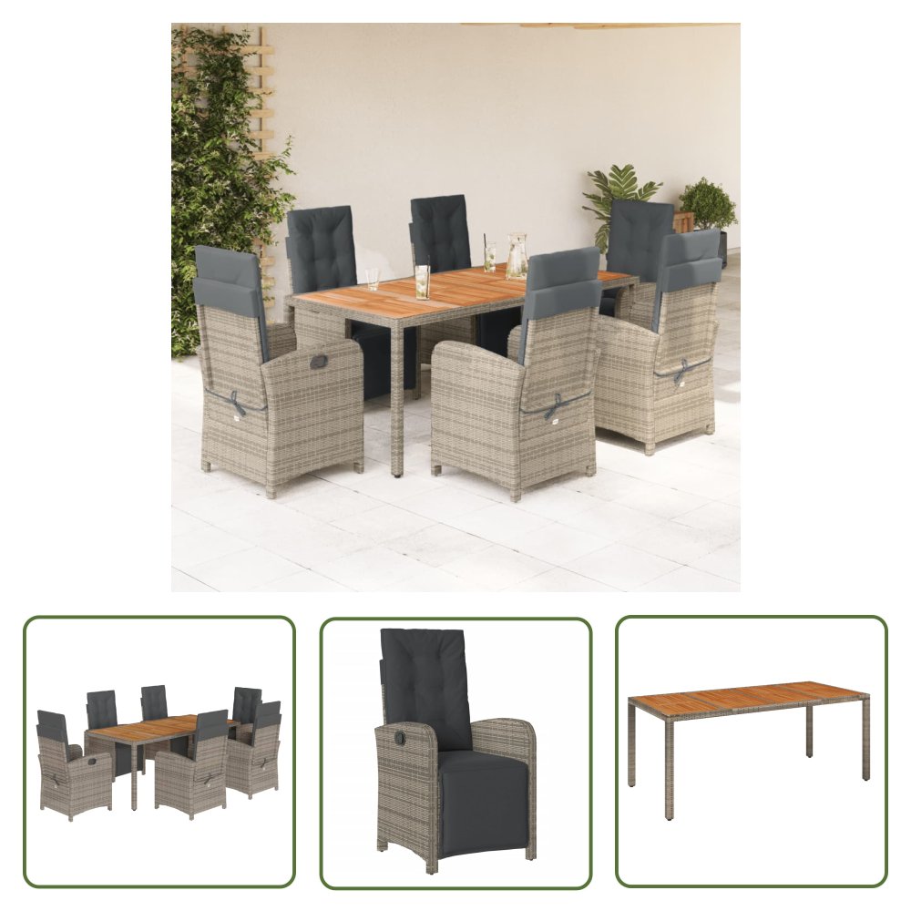 The Living Store 7-cz. zestaw mebli ogrodowych z poduszkami - szary - rattan PE - Meble Ogrodowe