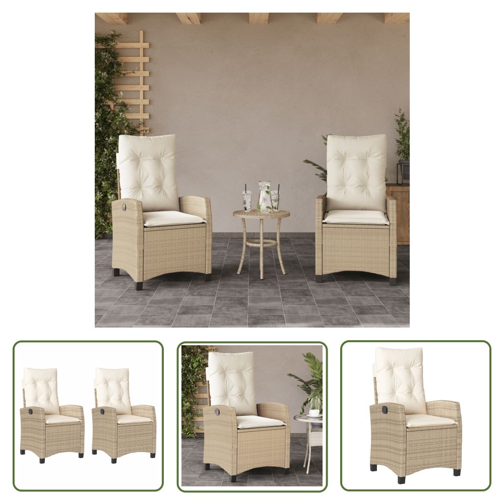 The Living Store Rozkładane fotele ogrodowe 2 szt. - poduszki - beżowy rattan PE - Krzesło Ogrodowe