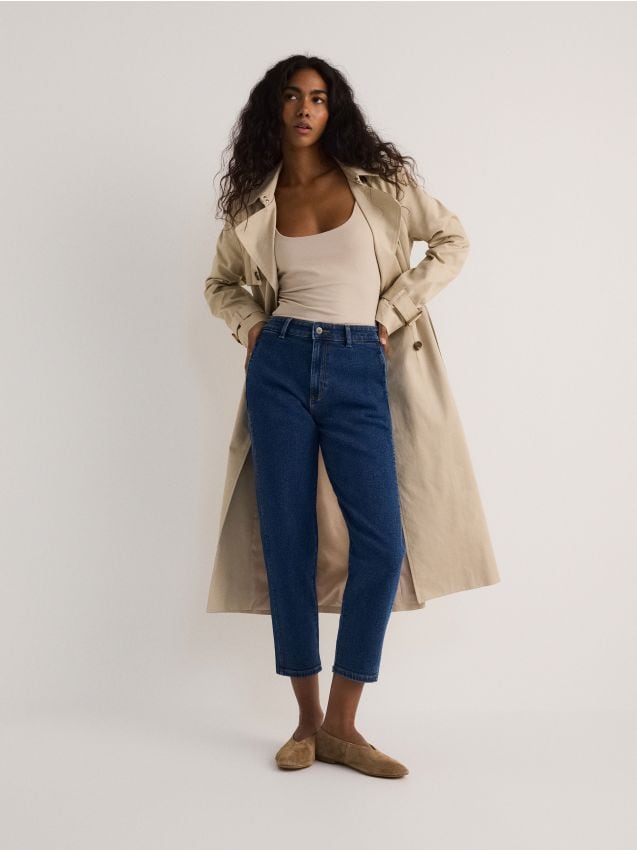 Reserved - Jeansy mom fit - granatowy