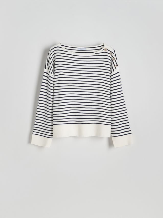 Reserved - Sweter w paski z guzikami - wielobarwny