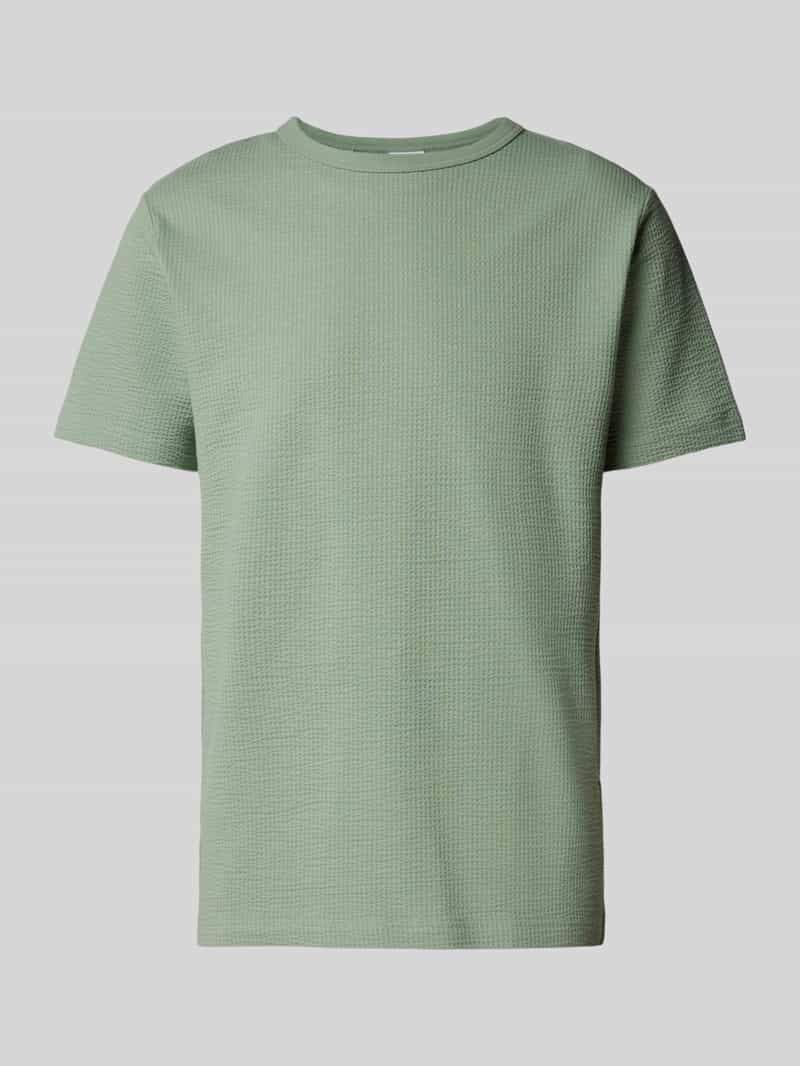 T-shirt z prążkowanym, okrągłym dekoltem model ‘SANDER’
