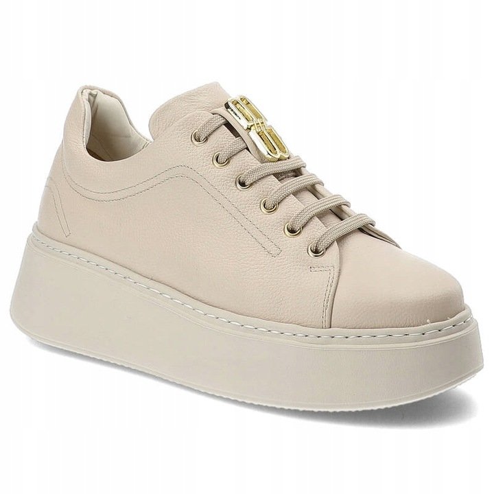 BEŻOWE SNEAKERSY KARINO 5062 MODNE PÓŁBUTY SKÓRA