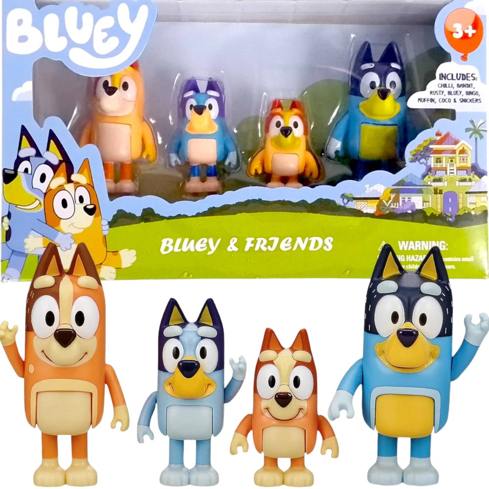 Zestaw Figurek z Bajki BLUEY & FAMILY RODZINA BINGO RADOSNA ZABAWA 4 SZT