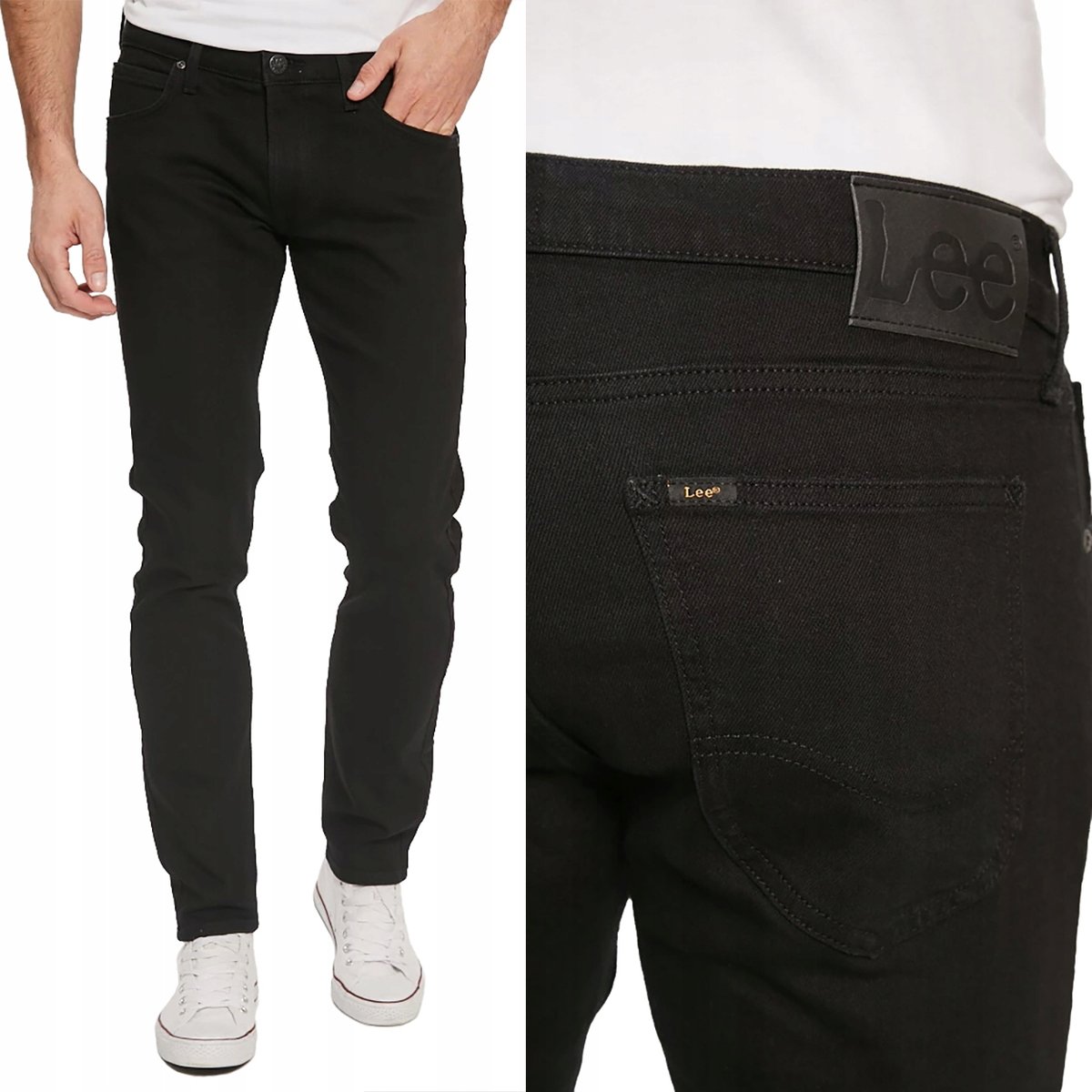 Lee LUKE SLIM Black Rinse MOCNO ZWĘŻANE CZARNE SPODNIE JEANSOWE W32 L36