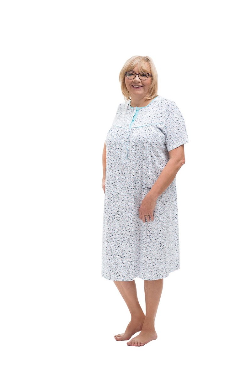 KOSZULA NOCNA DAMSKA M KRÓTKI RĘKAW BAWEŁNIANA LUŹNA ROZPINANA BIAŁA W KWIATY