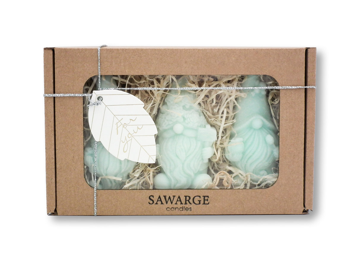 Świece sojowe zestaw prezentowy 3 skrzaty turkusowe/Sawarge Candles