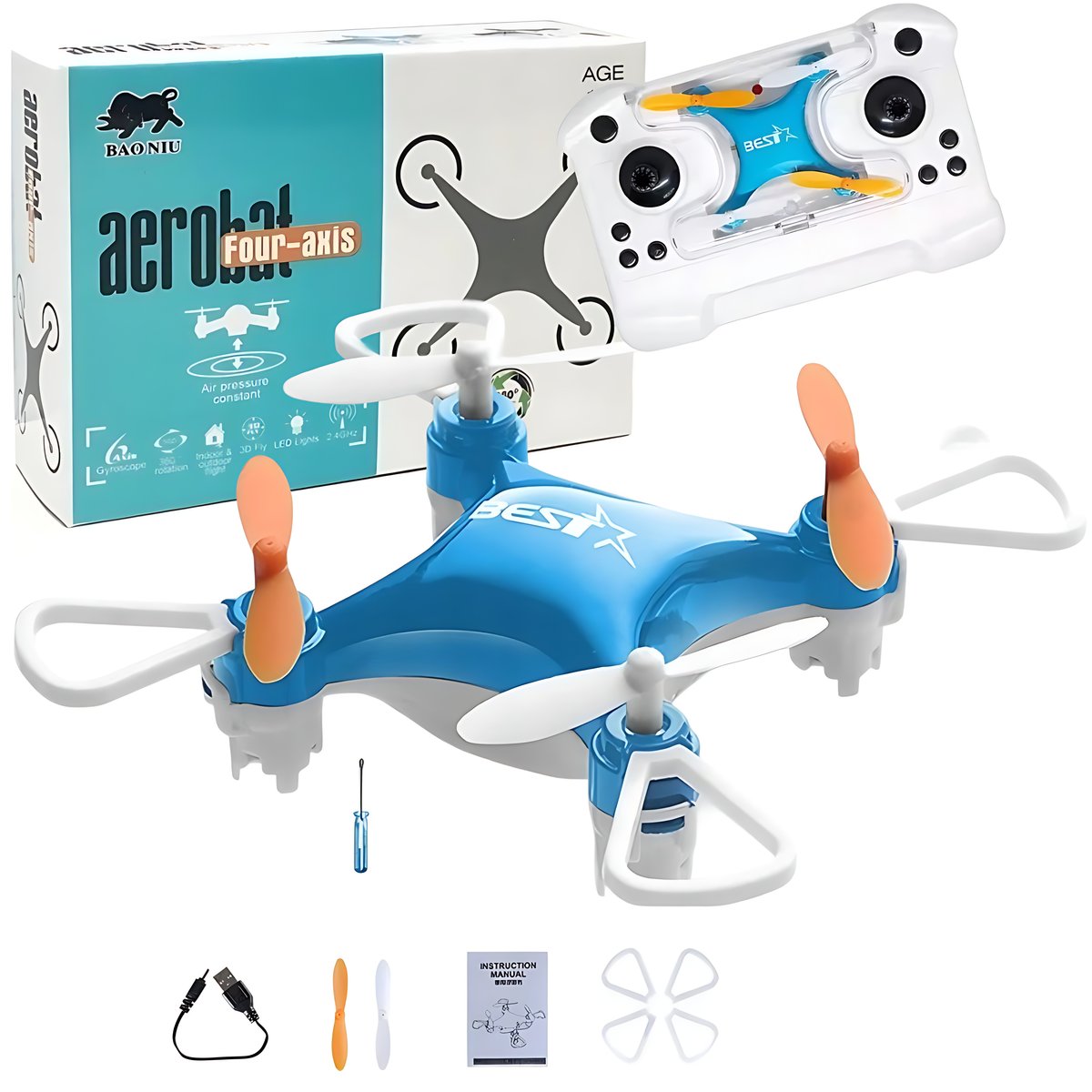 Mini Dron Dla Dziecka Z Etui-Pilotem|Akrobacje 3D,Led,Start 1 Przyciskiem