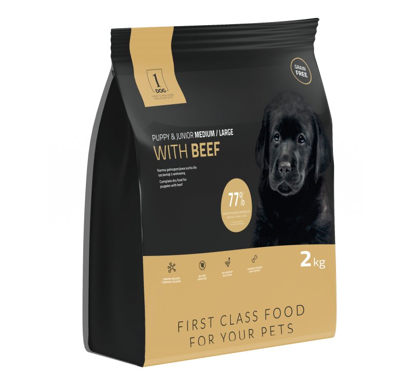 1DOG PUPPY 2KG BEEF WOŁOWINA DLA ŚREDNICH I DUŻYCH RAS BEZ ZBÓŻ I KURCZAKA