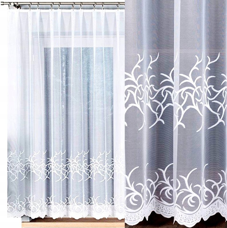 Firana żakardowa BAKARO 300x160cm prosta (gotowa) z obszyciem