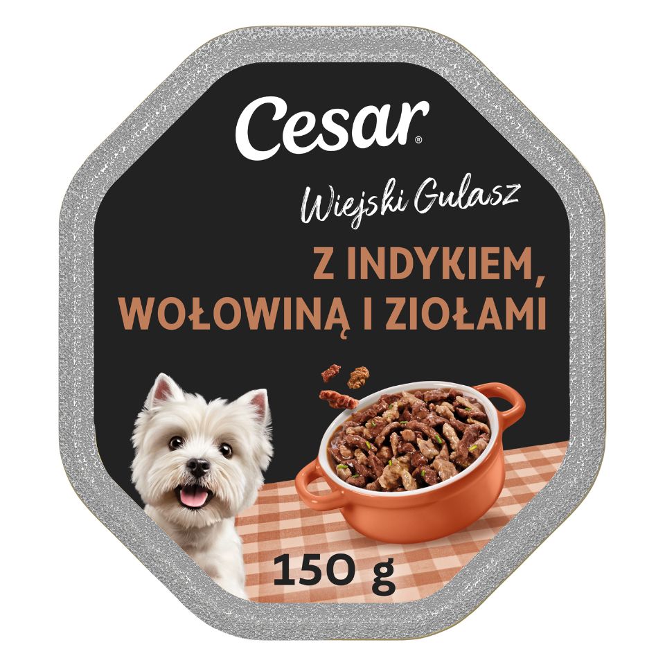 CESAR tacka 150 g mokra karma pełnoporcjowa dla dorosłych psów w sosie z delikatną wołowiną indykiem i ziołami