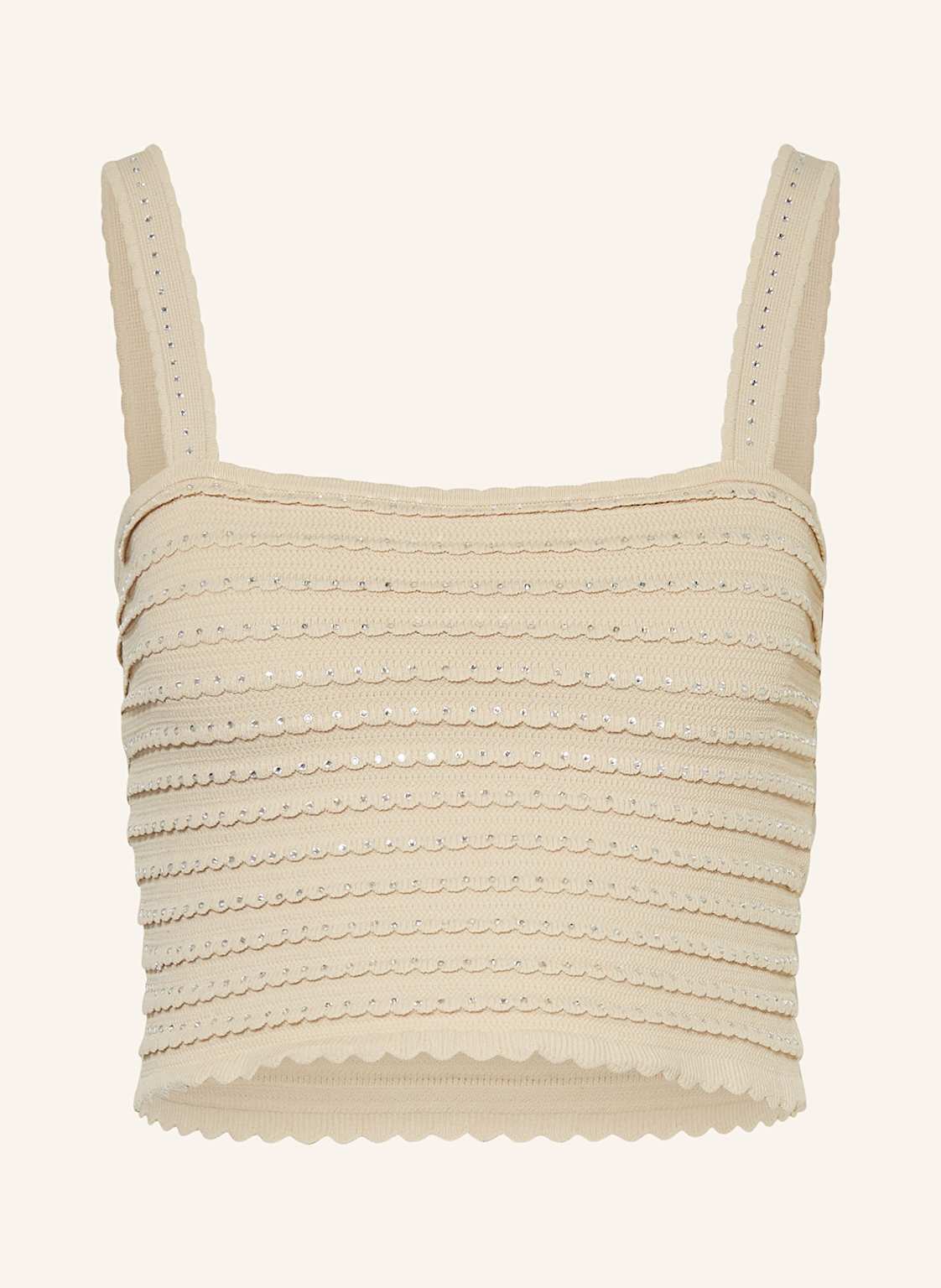 Sandro Krótki Top Z Dzianiny Z Ozdobnymi Kamykami beige