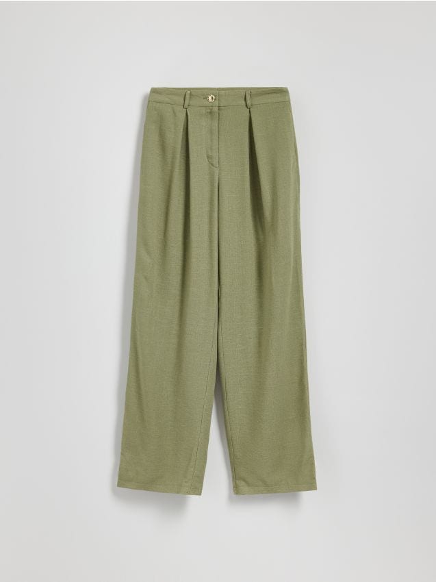 Reserved - Spodnie z domieszką lnu - oliwkowy