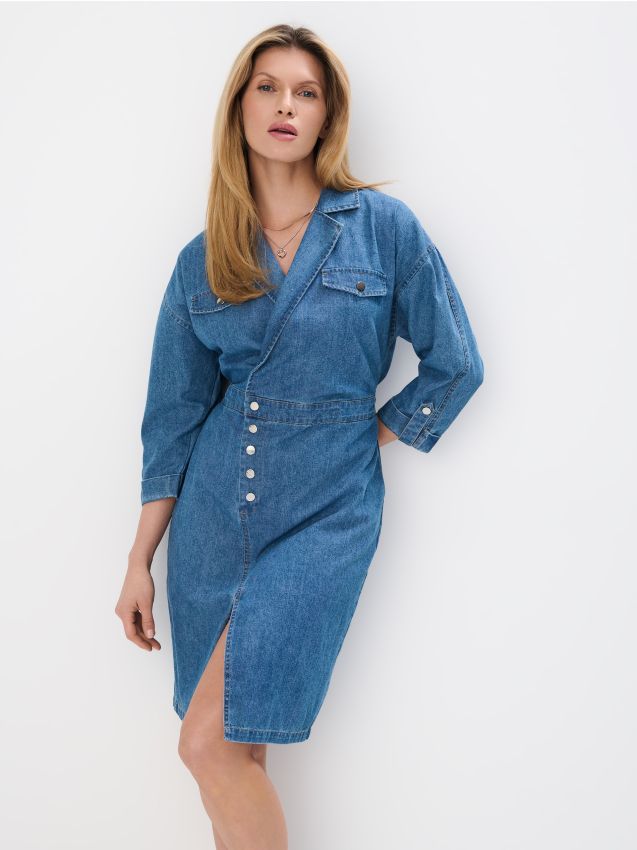 Mohito - Jeansowa sukienka midi - niebieski