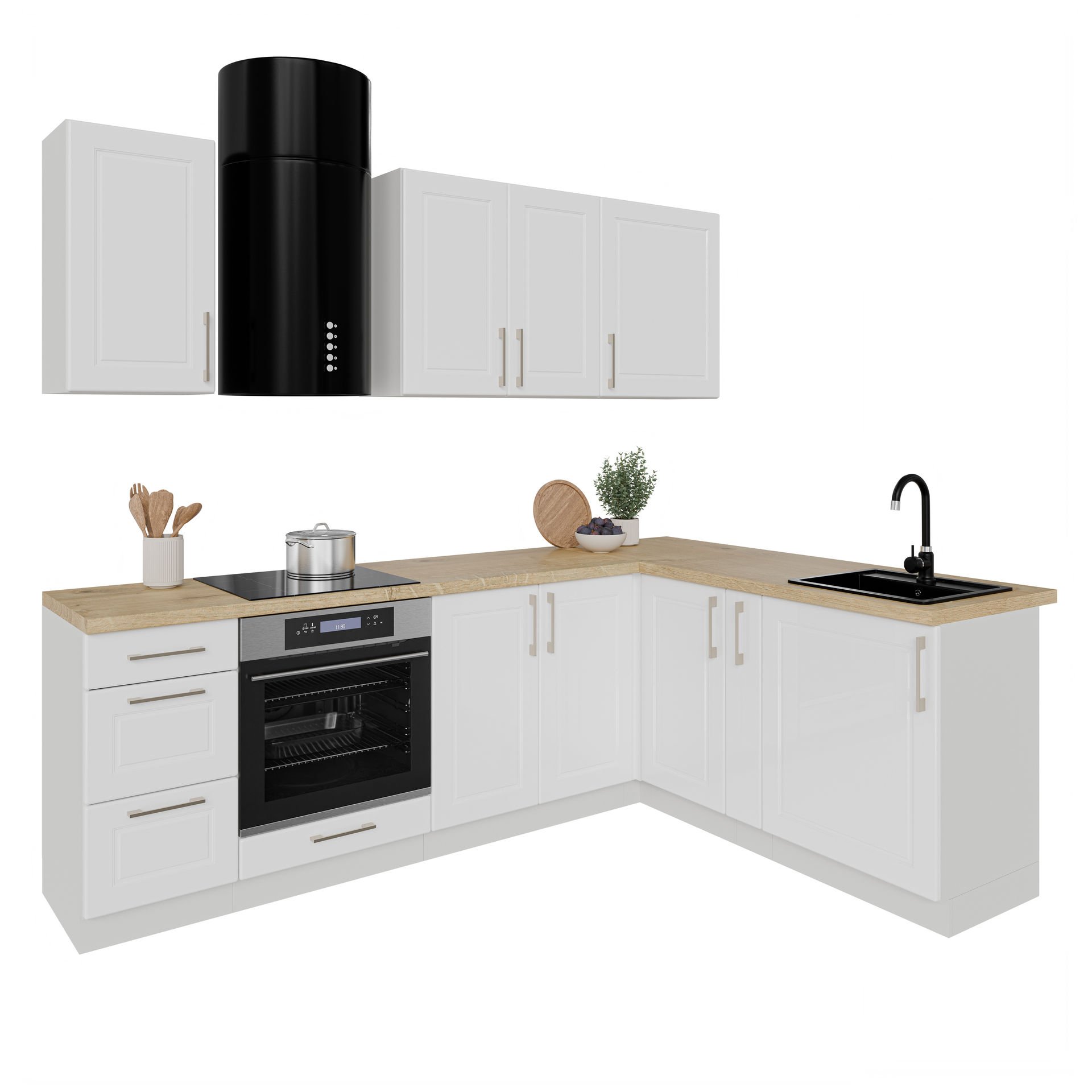 Zestaw Mebli Kuchennych Alto Classic 240X175 Cm Biały Połysk