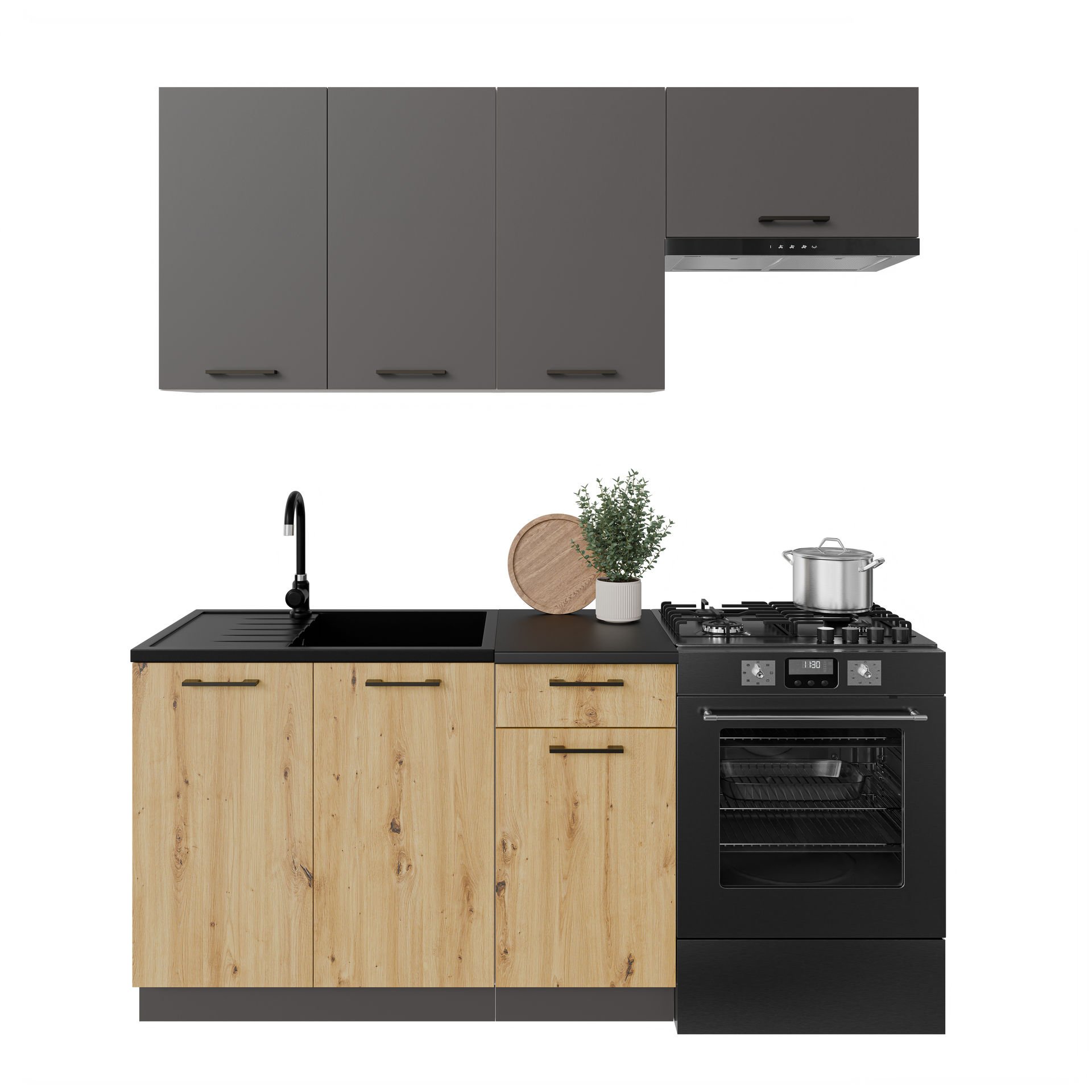Zestaw Mebli Kuchennych Alto 180 Cm Laminat Dąb Artisan/Grafitowy