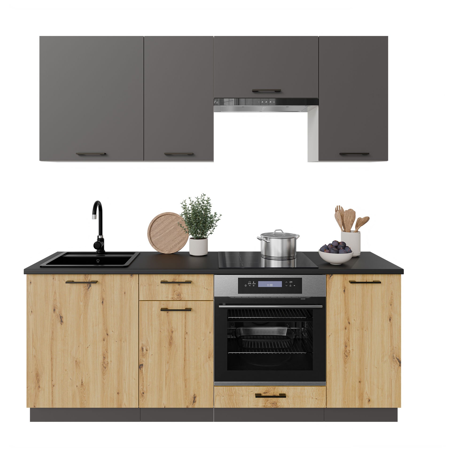 Zestaw Mebli Kuchennych Alto 200 Cm Laminat Dąb Artisan/Grafitowy