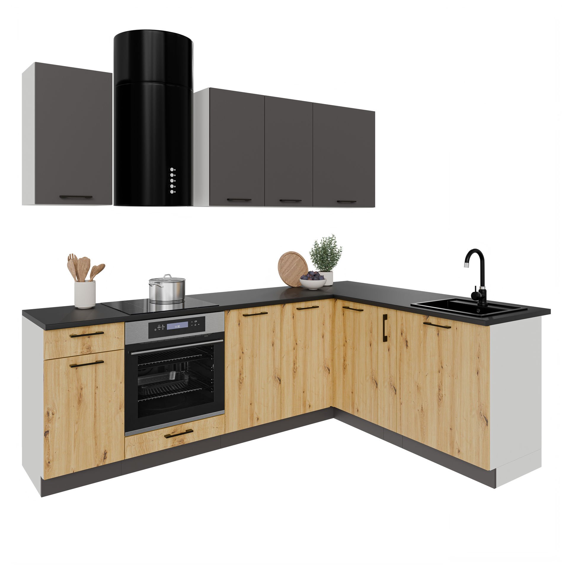 Zestaw Mebli Kuchennych Alto 240X175 Cm Laminat Dąb Artisan/Grafitowy