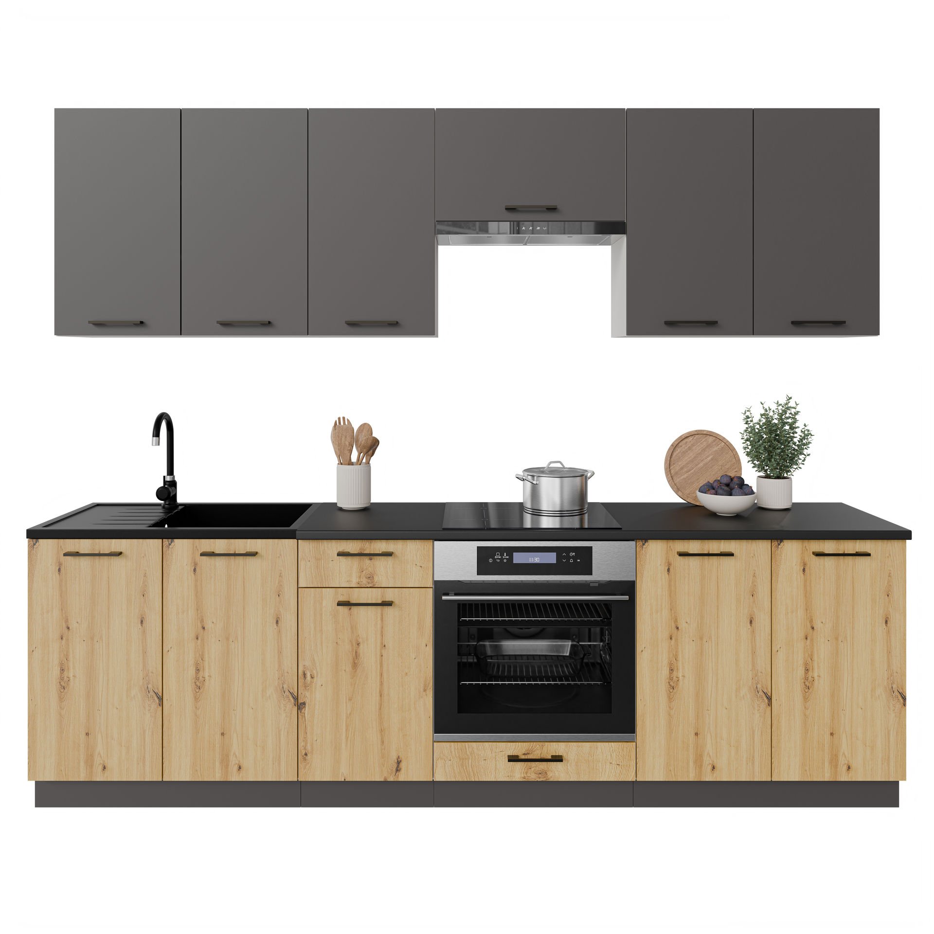Zestaw Mebli Kuchennych Alto 260 Cm Laminat Dąb Artisan/Grafitowy