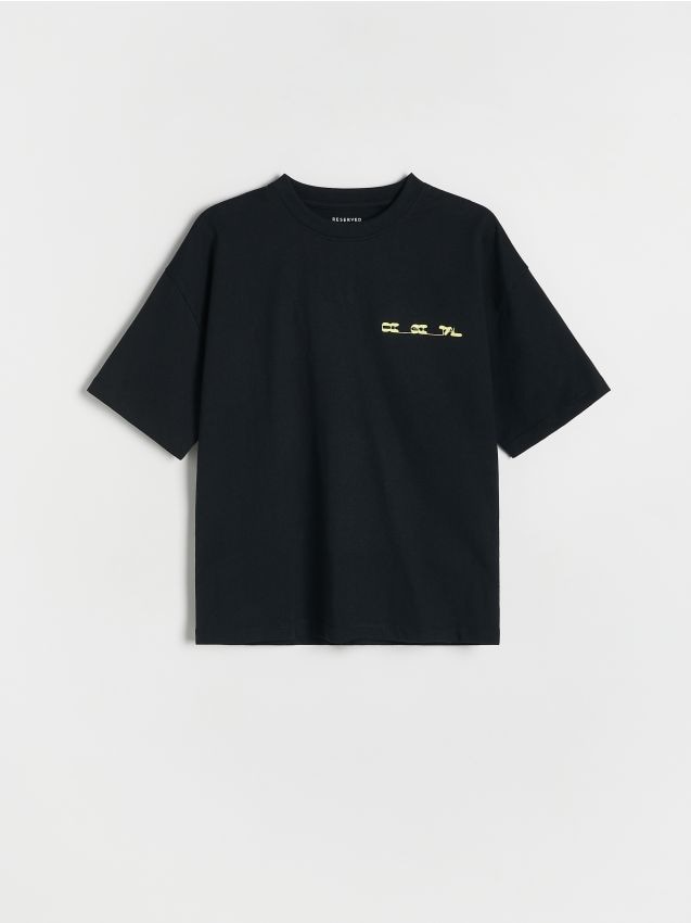 Reserved - T-shirt oversize z nadrukiem - czarny