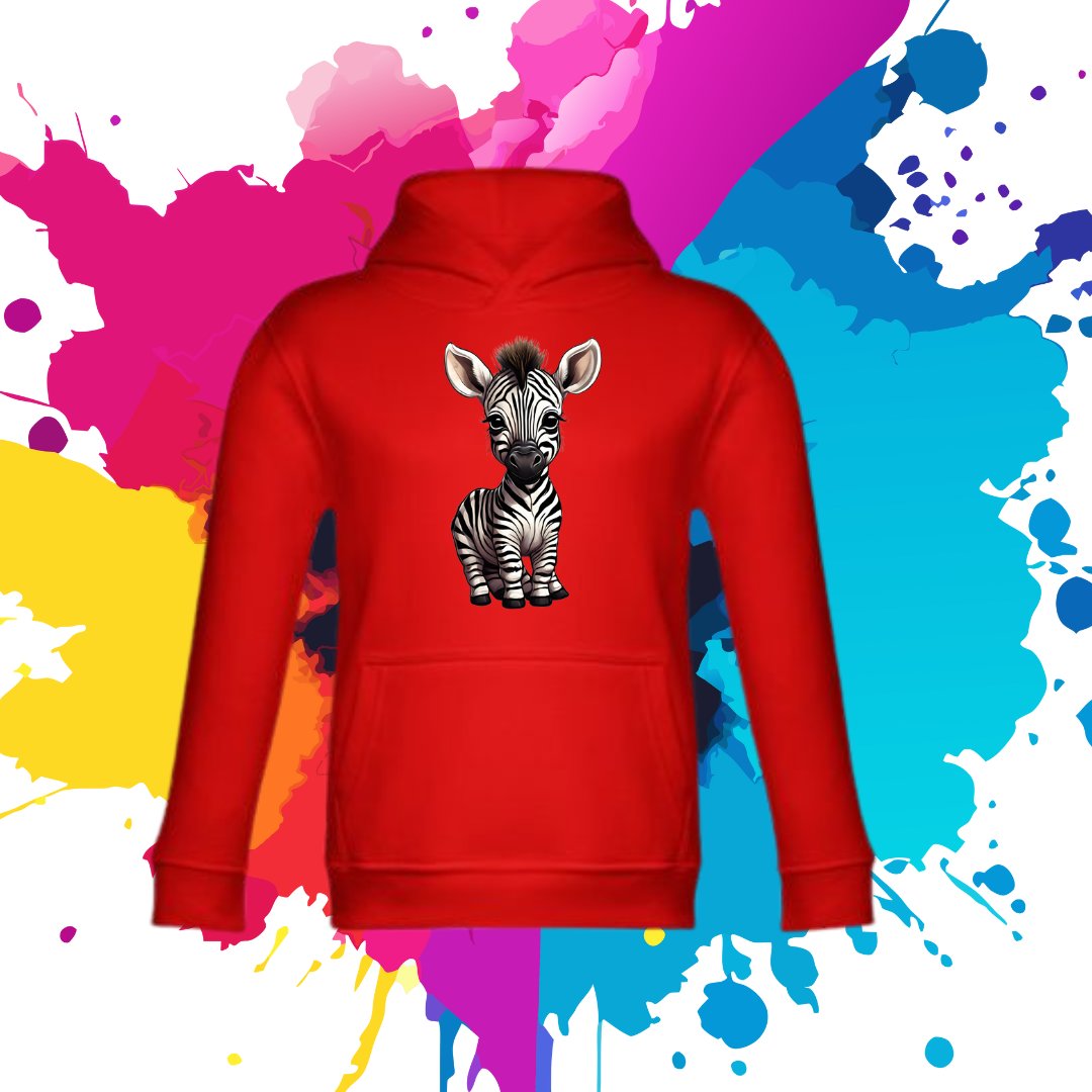 Bluza dziecięca typu kangurka z kapturem w kolorze czerwonym z nadrukiem zebra 12 lat