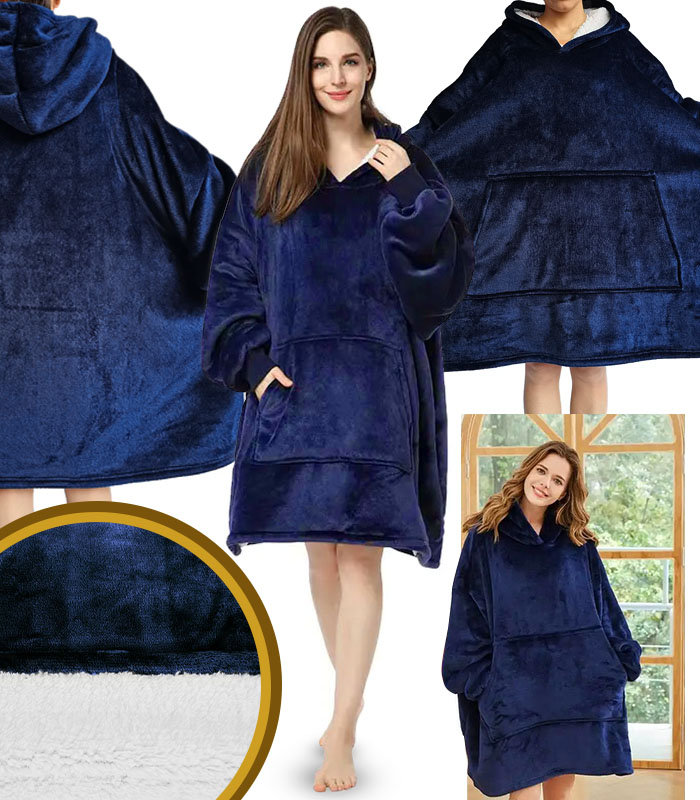 Bluzokoc Koc Kocyk Ponczo Bluza Ciepła Miła Z Kapturem Długi Polar Xxl