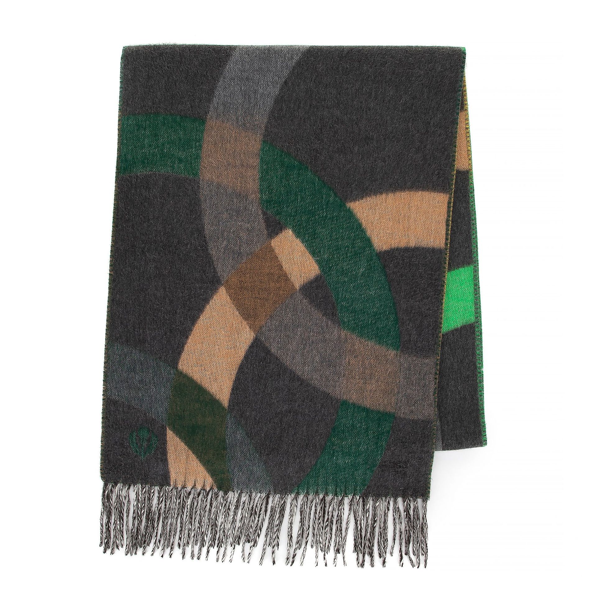 Damski szal w geometryczny wzór zielono - żółty