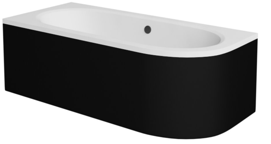 Czarno-biała wanna asymetryczna akrylowa z obudową Avita Besco 180 cm Lewa