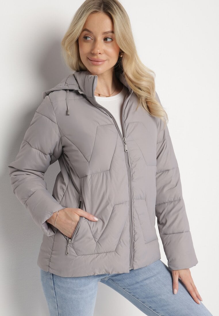 Jasnoszara Kurtka z Szerokim Pikowaniem i Kapturem Yasidi