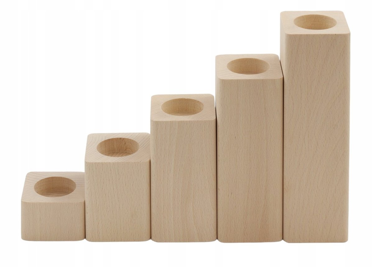 Zestaw Świeczników Drewnianych Z Zaokrąglonymi Bokami Bukowy