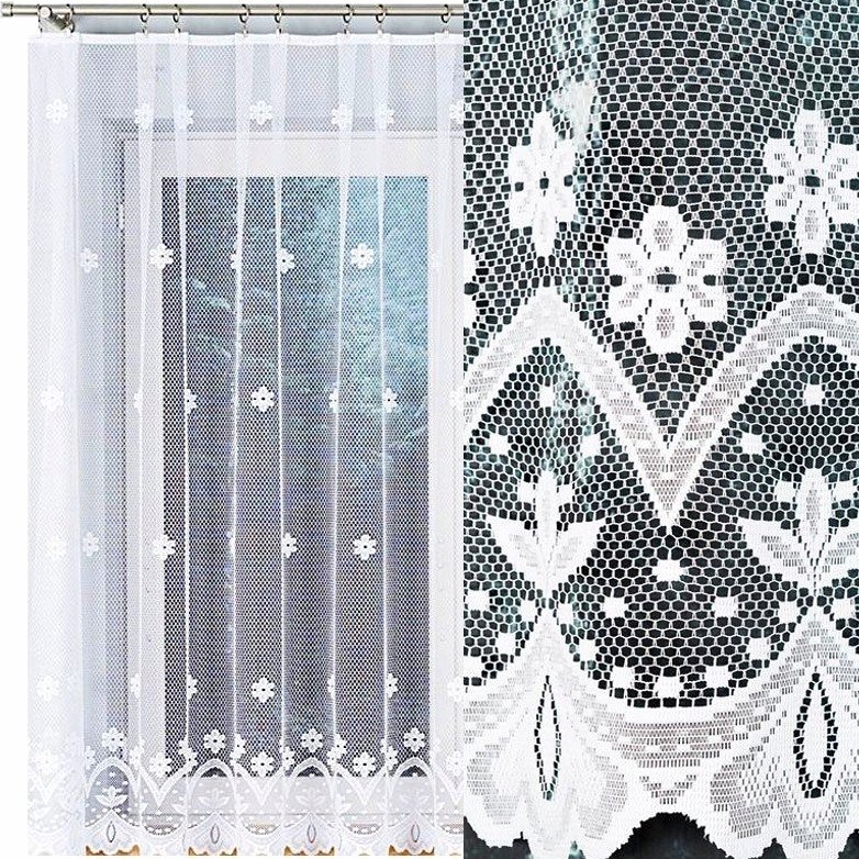 Firana żakardowa FLORENTYNA 200x160cm prosta w kwiaty (gotowa) z obszyciem