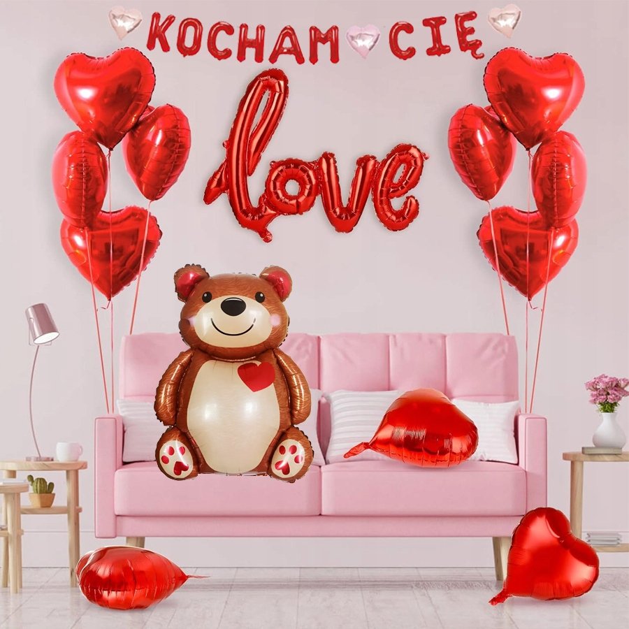 BALONY LOVE WALENTYNKI CZERWONY BALON MIŚ SERCE DZIEŃ MAMY ROCZNICA ŚLUBU