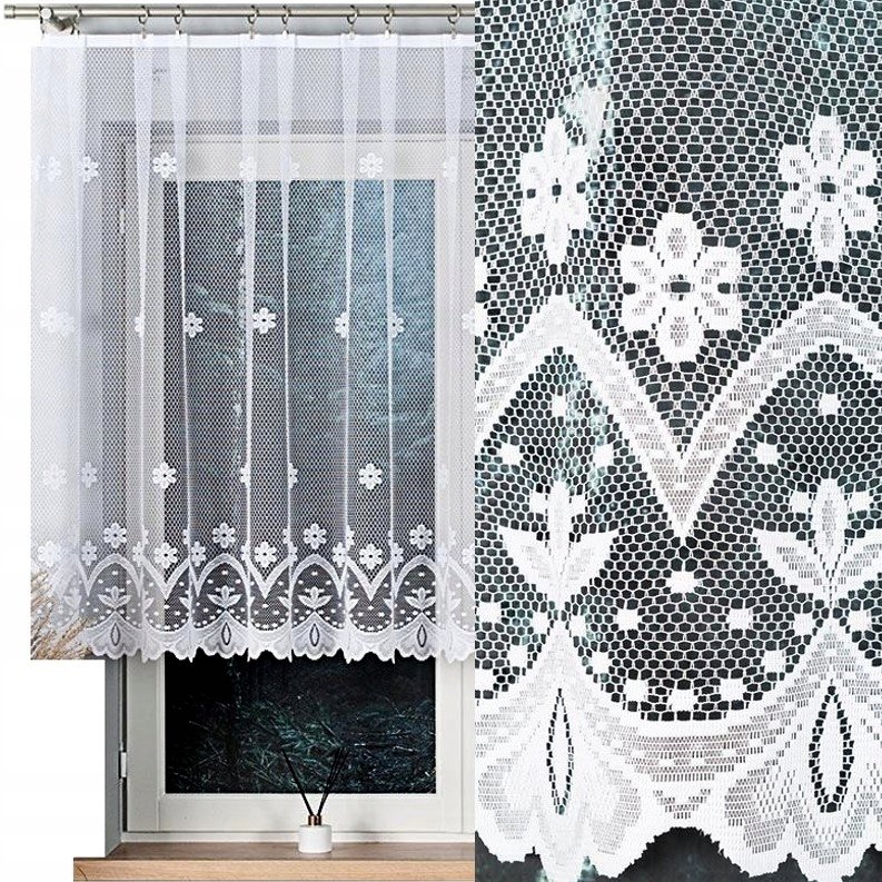 Firana żakardowa FLORENTYNA 400x120cm prosta w kwiaty (gotowa) z obszyciem
