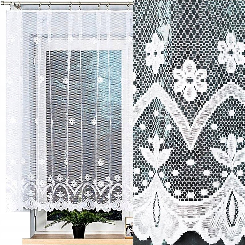 Firana żakardowa FLORENTYNA 300x140cm prosta w kwiaty (gotowa) z obszyciem