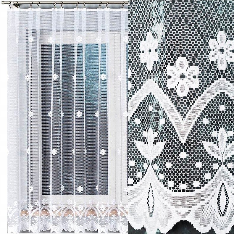 Firana żakardowa FLORENTYNA 500x180cm prosta w kwiaty (gotowa) z obszyciem