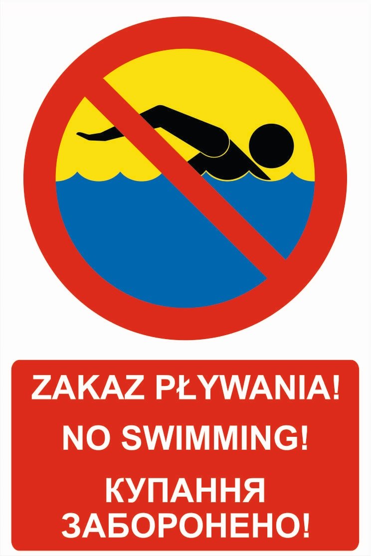 Tabliczka wielojęzyczna ZAKAZ PŁYWANIA ANGIELSKI UKRAIŃSKI 40x60cm dibond