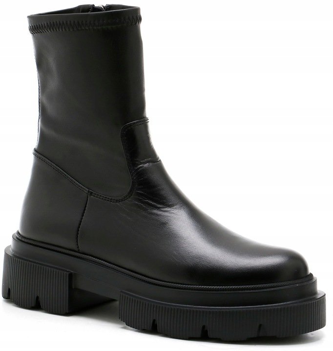 CZARNE MODNE BOTKI WORKERY CARINII B9444 SKÓRA PŁASKI OBCAS R.40