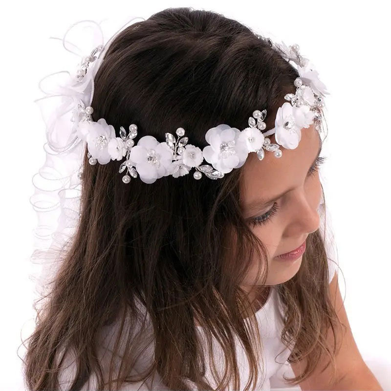 Biały delikatny wianek komunijny z kryształkami komunia wianki komunijne WM51-21