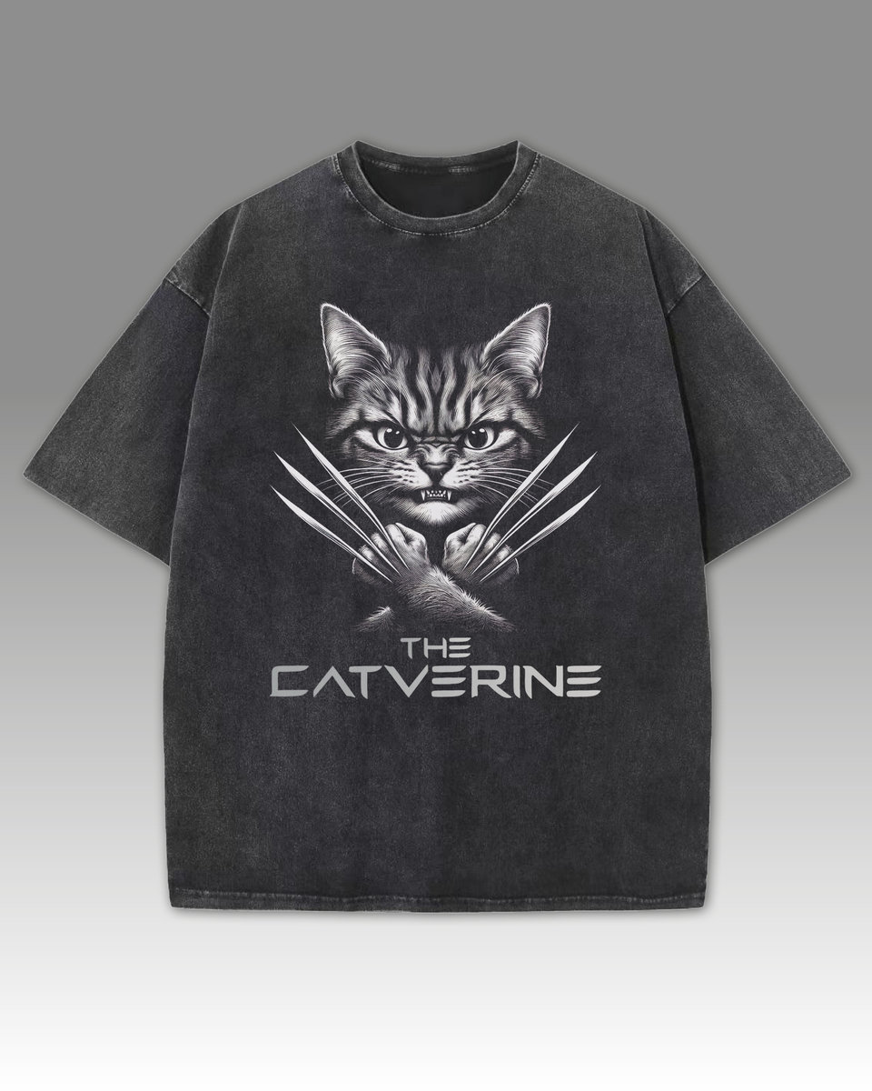 Koszulka oversize The Catverine - Kot Wolverine - efekt sprania Czarny XXL