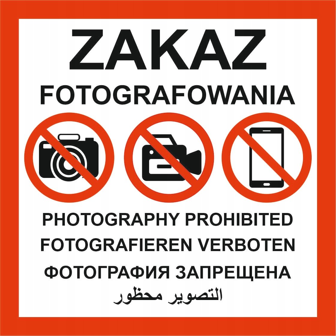Tabliczka ZAKAZ FOTOGRAFOWANIA 30x30cm PCV 3mm