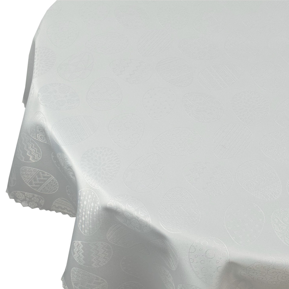 Obrus Plamoodporny Świąteczny Pisanki Wielkanocny 3355 Biały Okrągły-śr. 80 cm