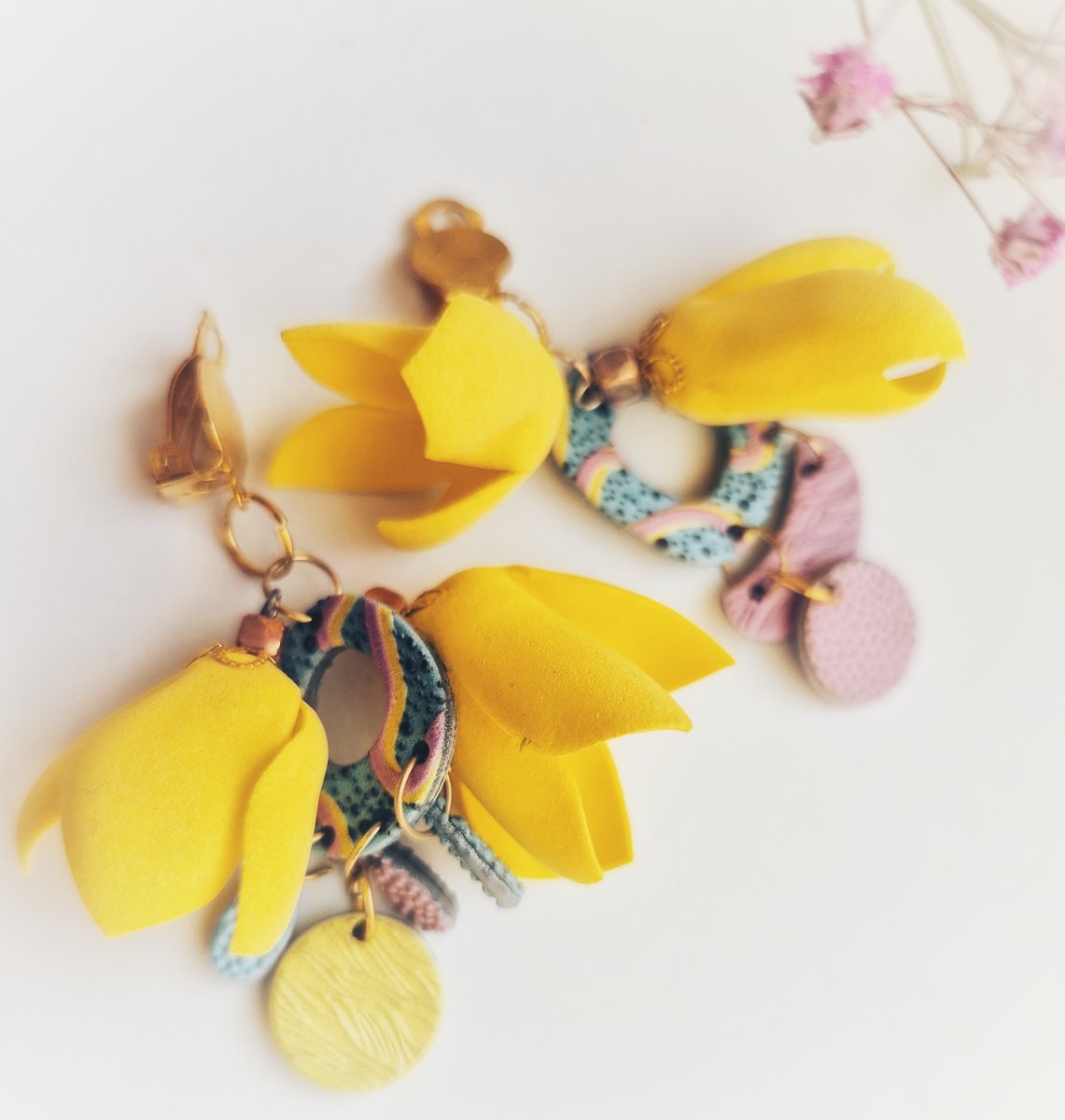 Klipsy żółte kwiaty Ruda Klara